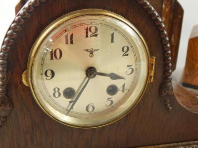 Four similar oak Art Deco style mantel clocks - 2