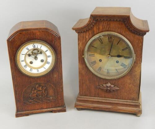 Two early 20thC oak cased mantel clocks