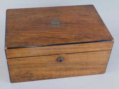 A Victorian walnut and ebonised writing box