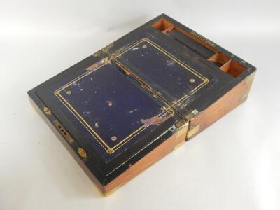 A Victorian walnut and brass bound writing box - 2