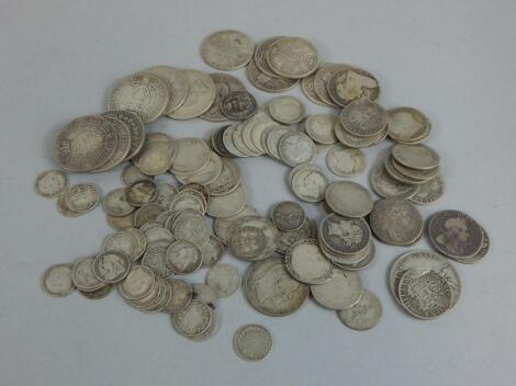 A quantity of Victorian and later silver coins