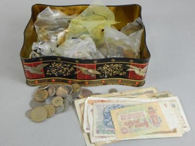 A large quantity of British foreign coins and some bank notes