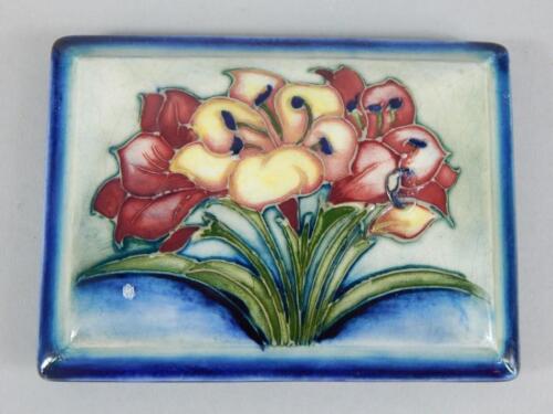 A Moorcroft rectangular pot lid