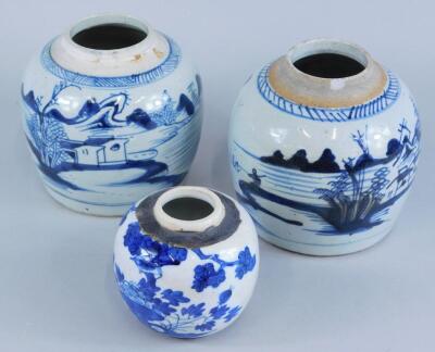 Two Chinese provincial blue and white porcelain ginger jars