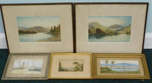 C G Davis (19thC). Figures before Continental ruin and mountains