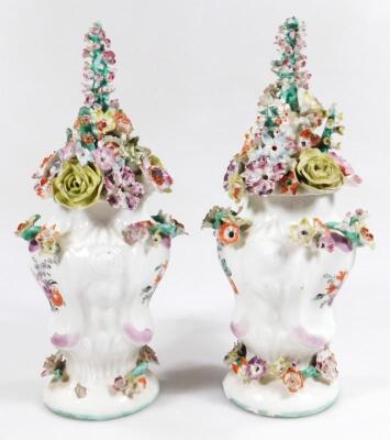 A pair of Longton Hall rococo moulded vases with covers - 2