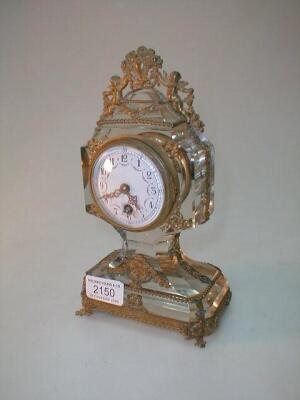 A 19thC French cut crystal "Palais Royale" mantel timepiece with floral