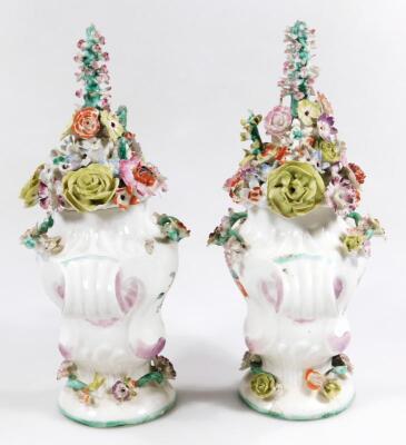 A pair of Longton Hall rococo moulded vases with covers - 9