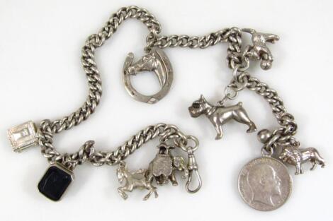 A late 19thC silver Albert watch chain