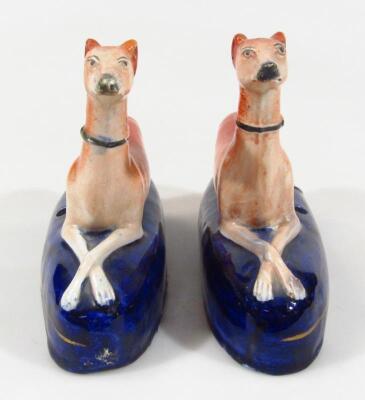 A pair of 19thC Staffordshire greyhound inkwell figures - 2