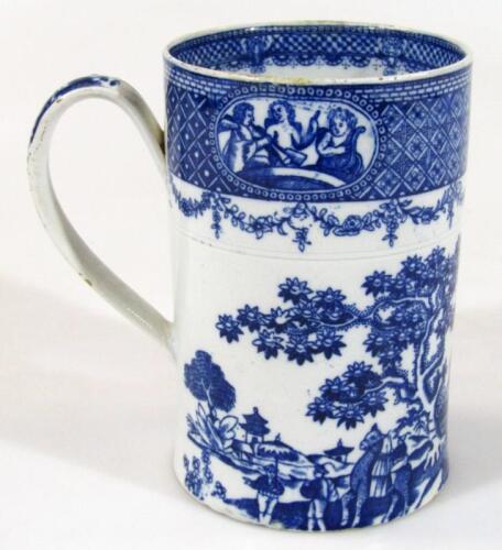A very early 19thC blue and white Pearlware cider tankard