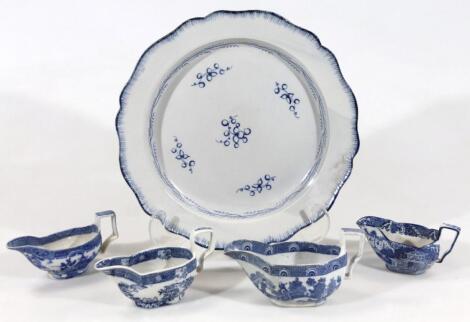 A large 19thC blue and white Pearlware meat platter