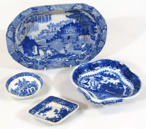 A blue and white Pearlware shaped dish