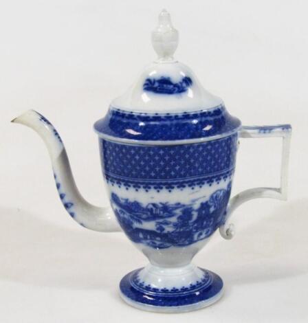 An early 19thC blue and white Pearlware Argyle coffee pot