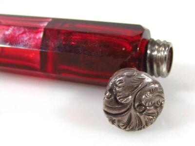 A Victorian cranberry glass double ended scent bottle - 2