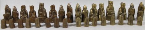 A 20thC heavy metal cast chess set