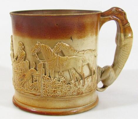 A very early 19thC two coloured stoneware cider tankard