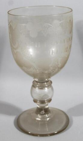 A 19thC etched glass marriage goblet