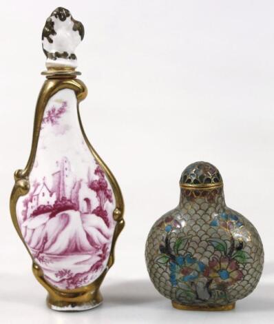 An early 19thC porcelain perfume or snuff bottle and stopper