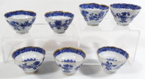 A set of seven 18thC Chinese blue and white Export tea bowls