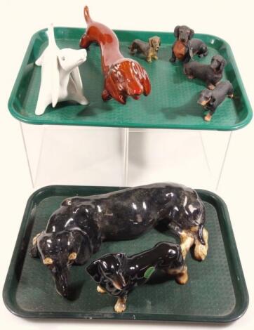 Various pottery dachshund dog ornaments