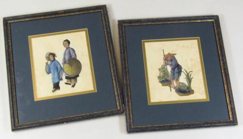 19thC Chinese School. Figure of a lady holding fan and another of a girl and figure of a fisherman