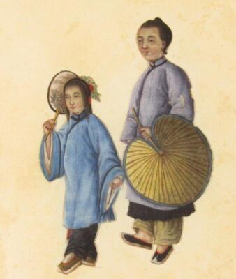 19thC Chinese School. Figure of a lady holding fan and another of a girl and figure of a fisherman - 3