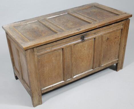 An 18thC three panelled oak coffer