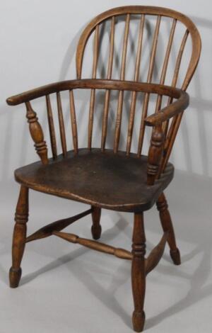 A 19thC ash and elm low back Windsor chair