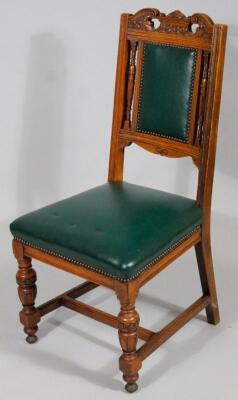 A set of six late Victorian oak framed library style dining chairs - 2