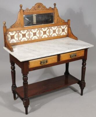 An Edwardian mirror back tiled topped and marble washstand