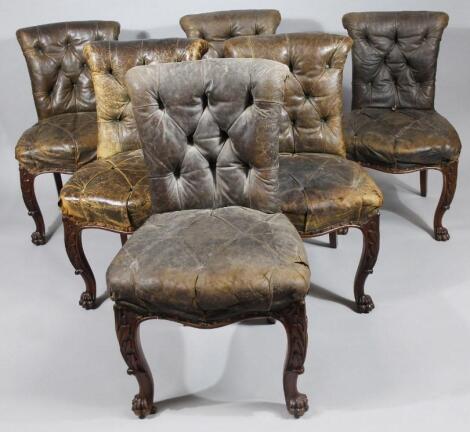 A set of 19thC oak stained library chairs