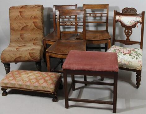 A set of three early 19thC elm dining chairs