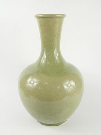 A 20thC Thai celadon baluster vase or lamp base