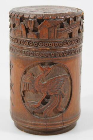 A late 19thC Chinese bamboo jar and cover