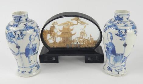 A pair of early 20thC Chinese porcelain baluster vases