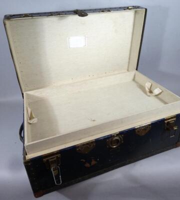 An early to mid 20thC pressed leather and metal bound sea chest - 2