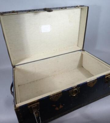 An early to mid 20thC pressed leather and metal bound sea chest - 3