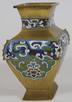 A late 19thC brass and cloisonné vase