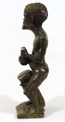 An African tribal carved stone figure of a gentleman standing before drum - 4