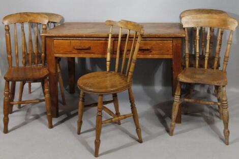 A 19thC pine kitchen table