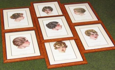 Seven French coiffure portrait colour prints