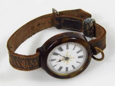 A tortoiseshell cased fob watch - 2