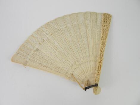 A 19thC Chinese ivory brisee fan