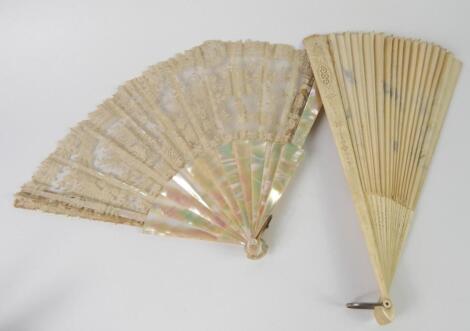 A late 19thC lace and mother of pearl fan