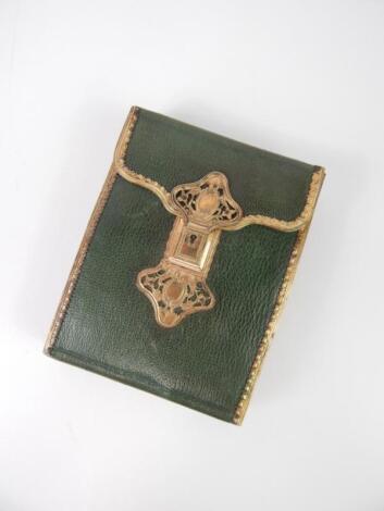 A Georgian green leather and gilt metal etui