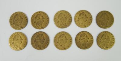 Ten George III spade guinea gaming tokens