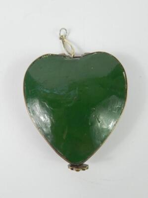 A French 19thC enamel heart shaped patch box and hinged cover - 2