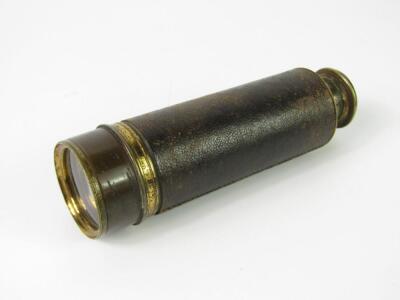 A Victorian brass and leather bound six draw telescope, 52cm long extended. - 2