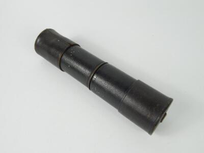 A Huet blackened metal and leather bound four draw telescope, 70cm long fully extended. - 2